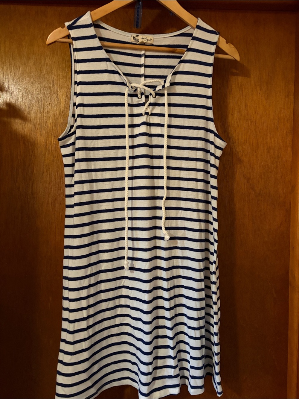 About A Girl Navy & White Striped Lace-Up Sleeveless Mini Dress